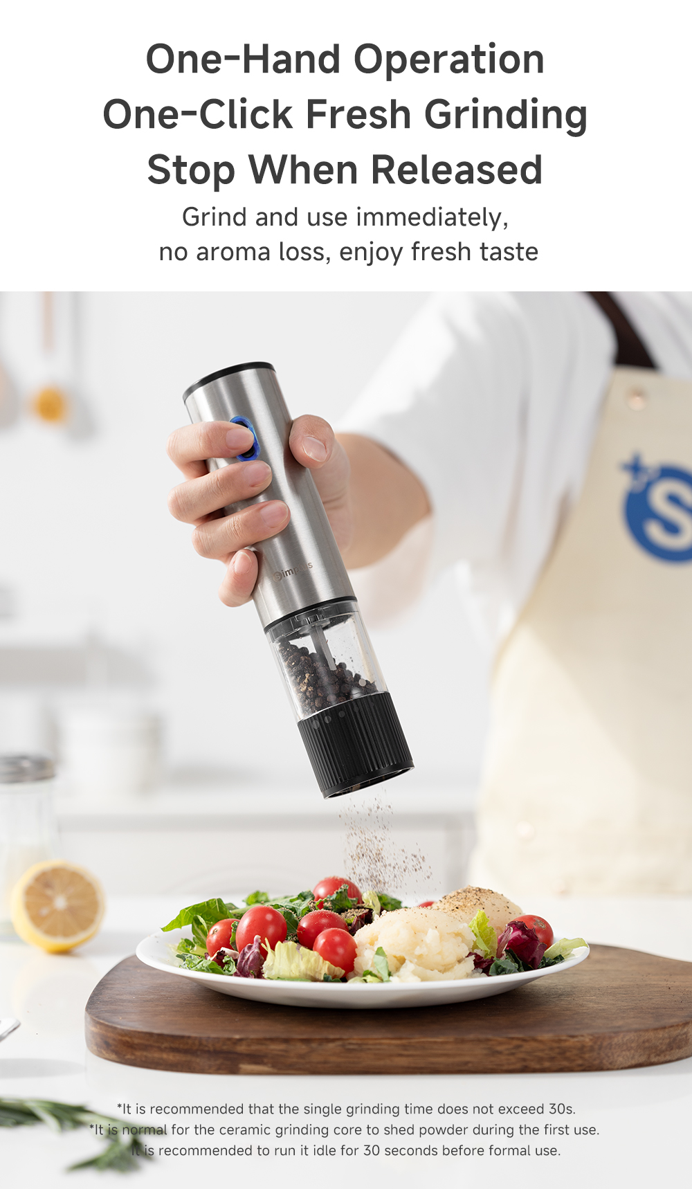 Simplus Electric Spice Grinder Salt Pepper Grinder Seasoning Container ...