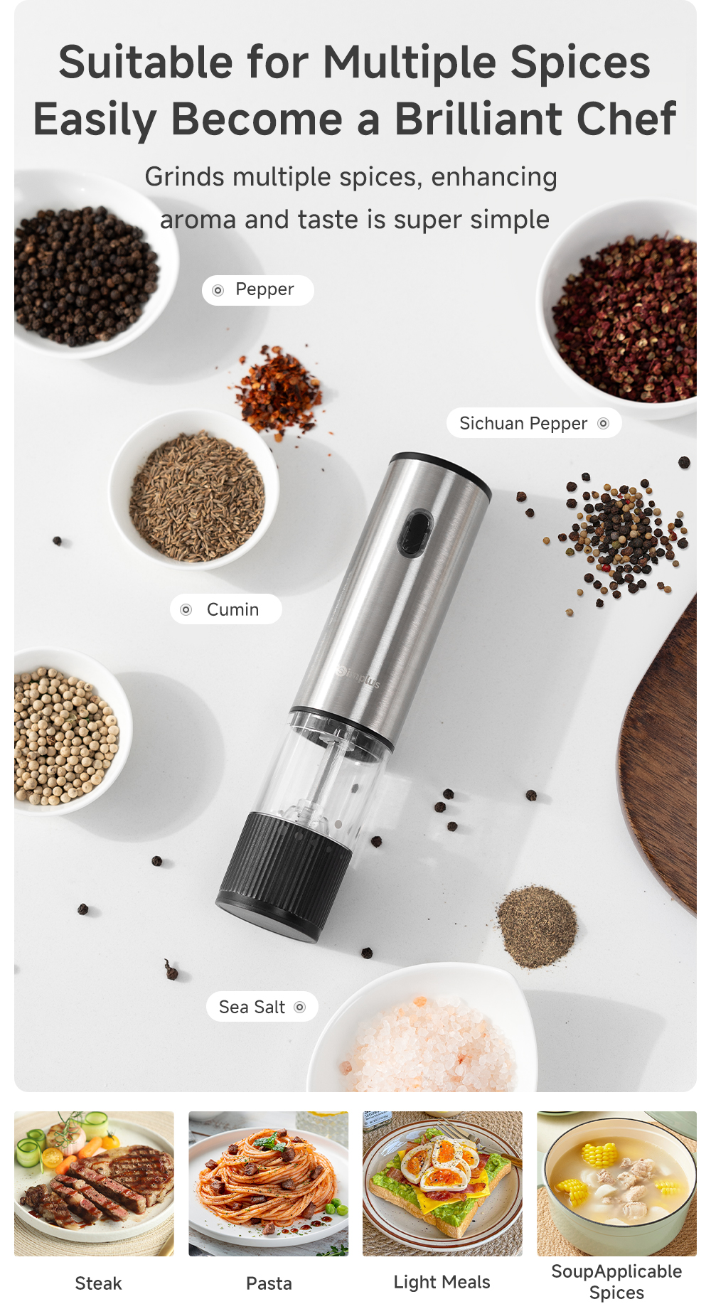 Simplus Electric Spice Grinder Salt Pepper Grinder Seasoning Container ...