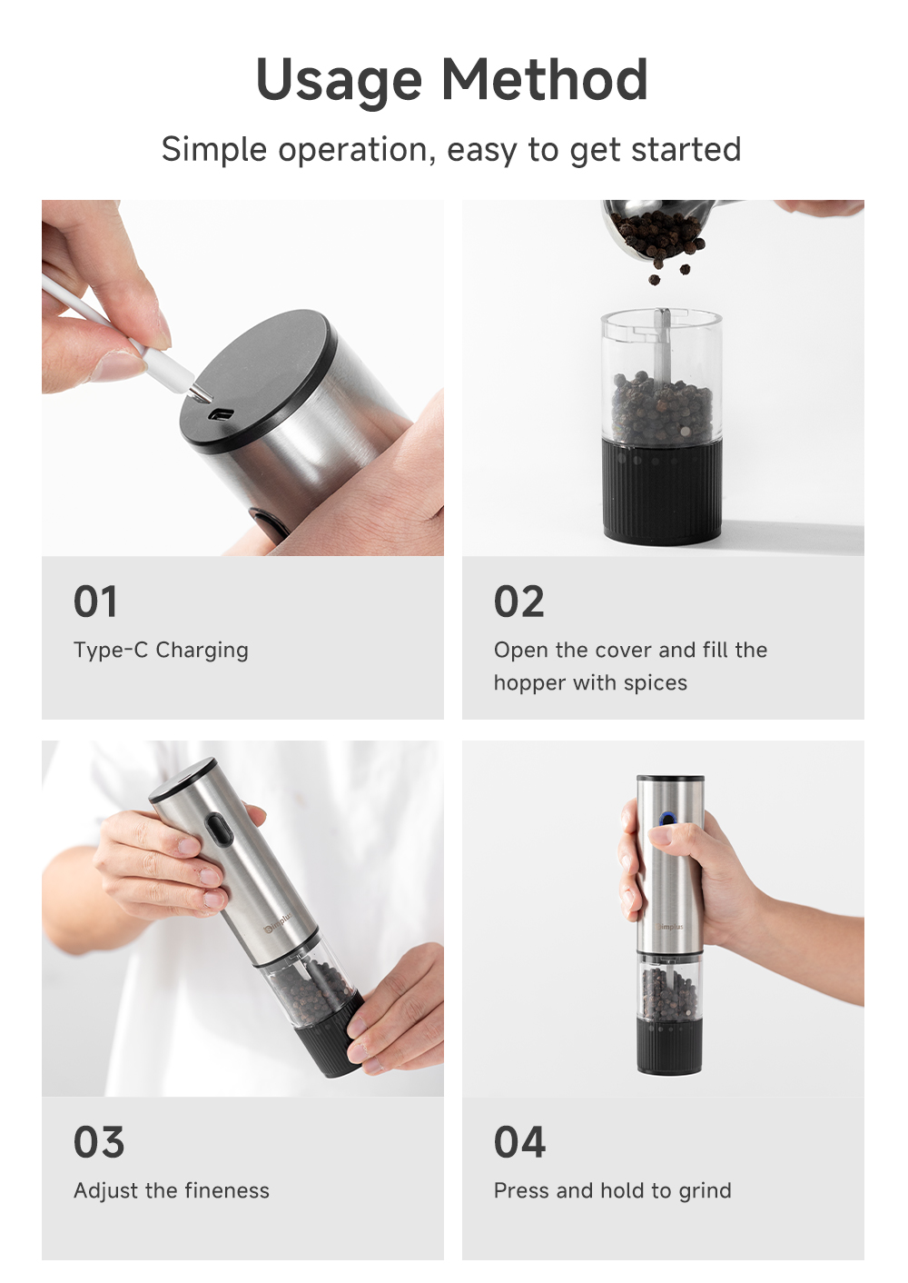 Simplus Electric Salt and Pepper Grinder Electric Pepper Grinder ...