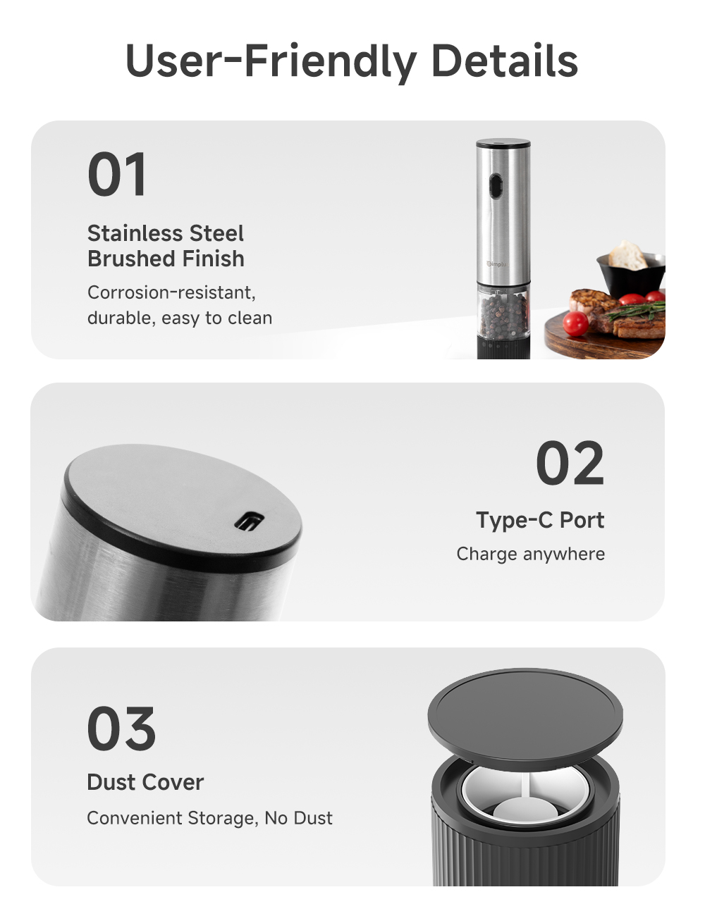 Simplus Electric Salt and Pepper Grinder Electric Pepper Grinder ...