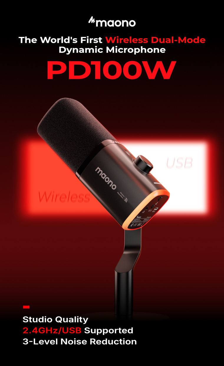 Maono PD100W Wireless Dual-Mode Dynamic Microphone USB Microphone ...