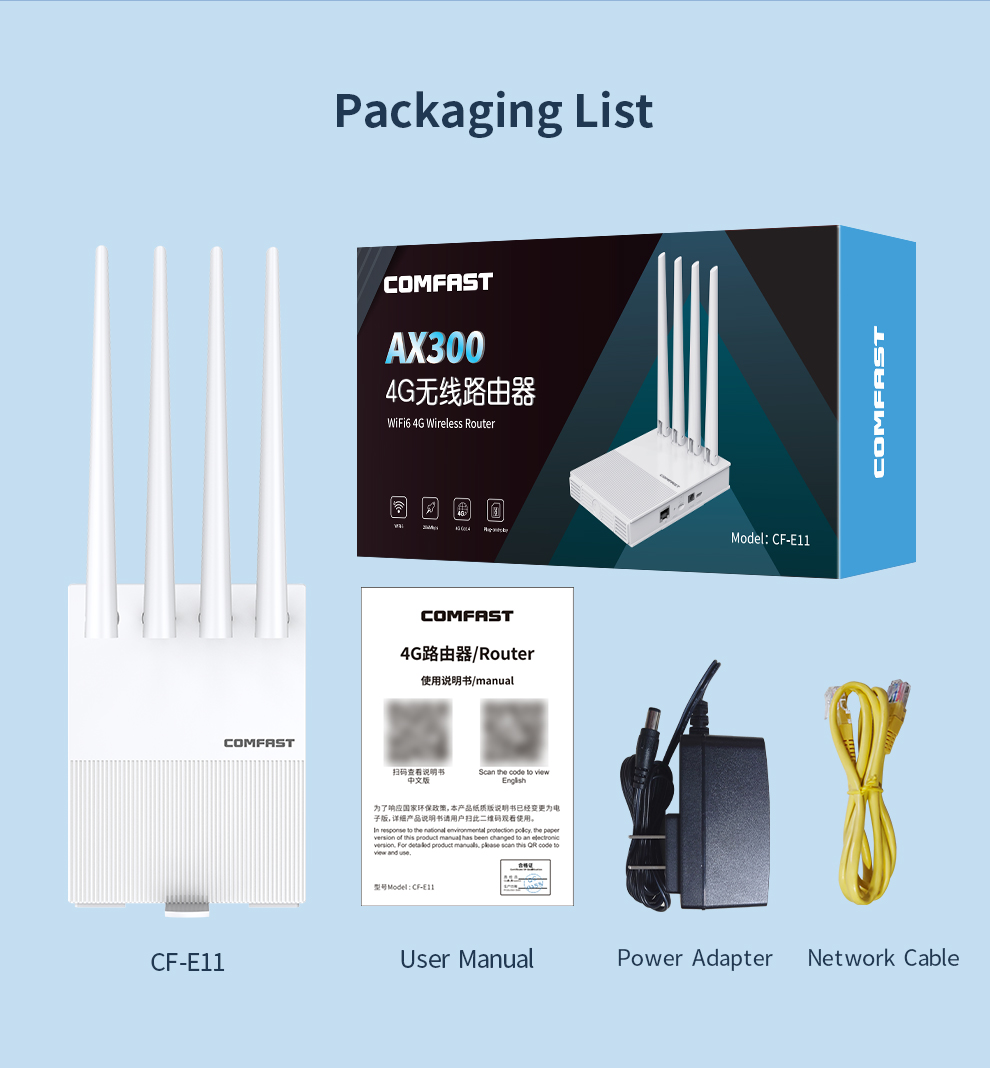 Comfast AX300 4G LTE Router with SIM Card WiFi 6 Modem 2.4G Outdoor ...