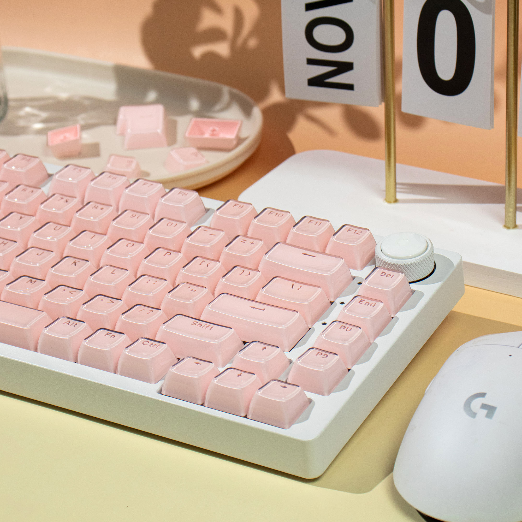 136 Keys Jello Crystal PC Keycaps Pink Translucent Clear Top Print ...