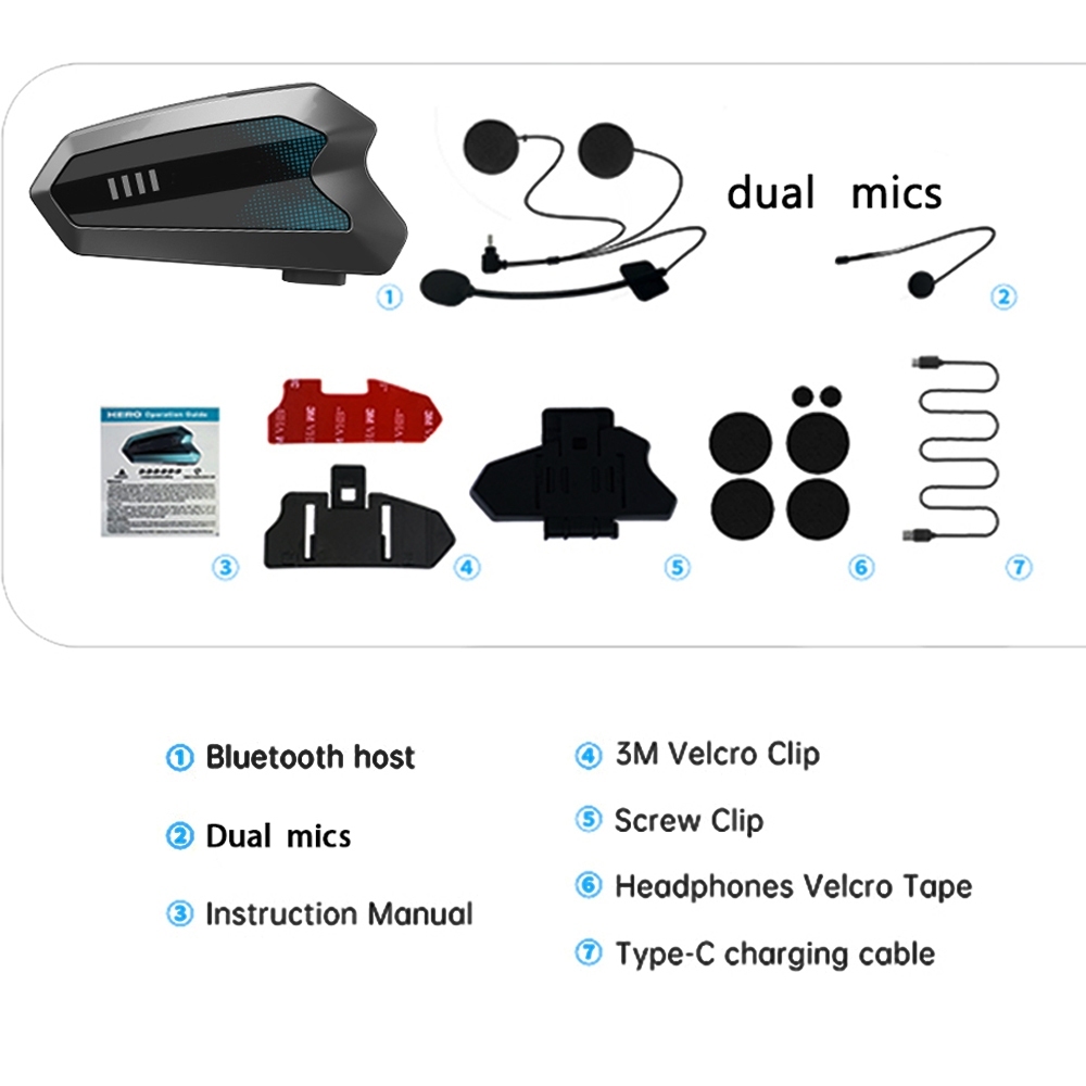 Beemall Hero Motorcycle Intercom One-Click Auto Group 6 Riders 1500M ...