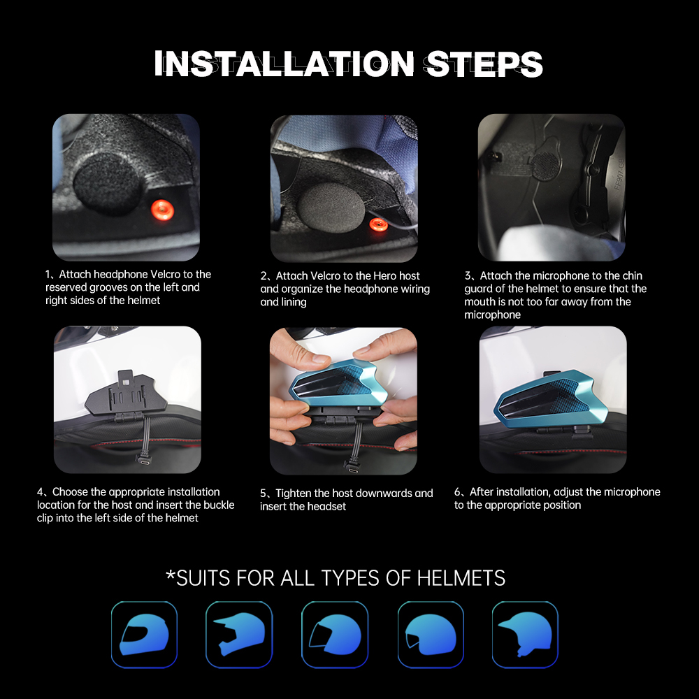 Beemall Hero Motorcycle Intercom One-Click Auto Group 6 Riders 1500M ...