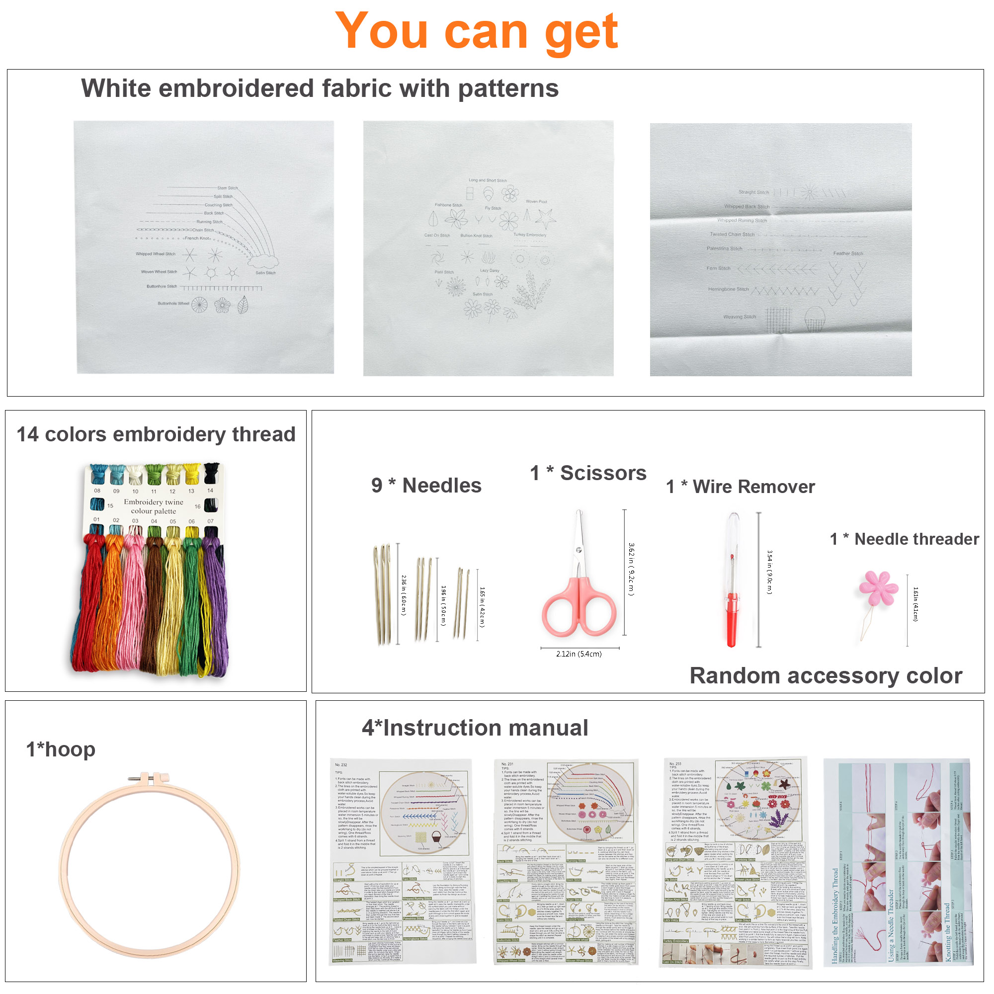 Embroidery Beginner Practice Kit 3-pack Learn 30 Stitch Techniques Hand ...