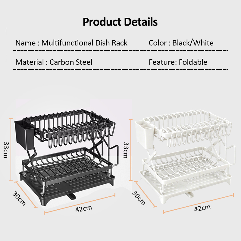 iSPECLE 2-Tiers Scalable Dish Drainer Rack Kitchen Shelf Drain Basket ...