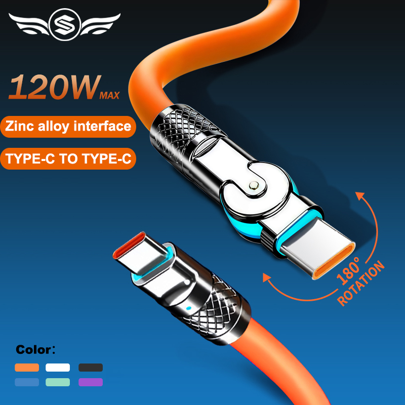 Silicone 180 ° rotating elbow TYPE-C data cable 1M 2M 120W Fast ...