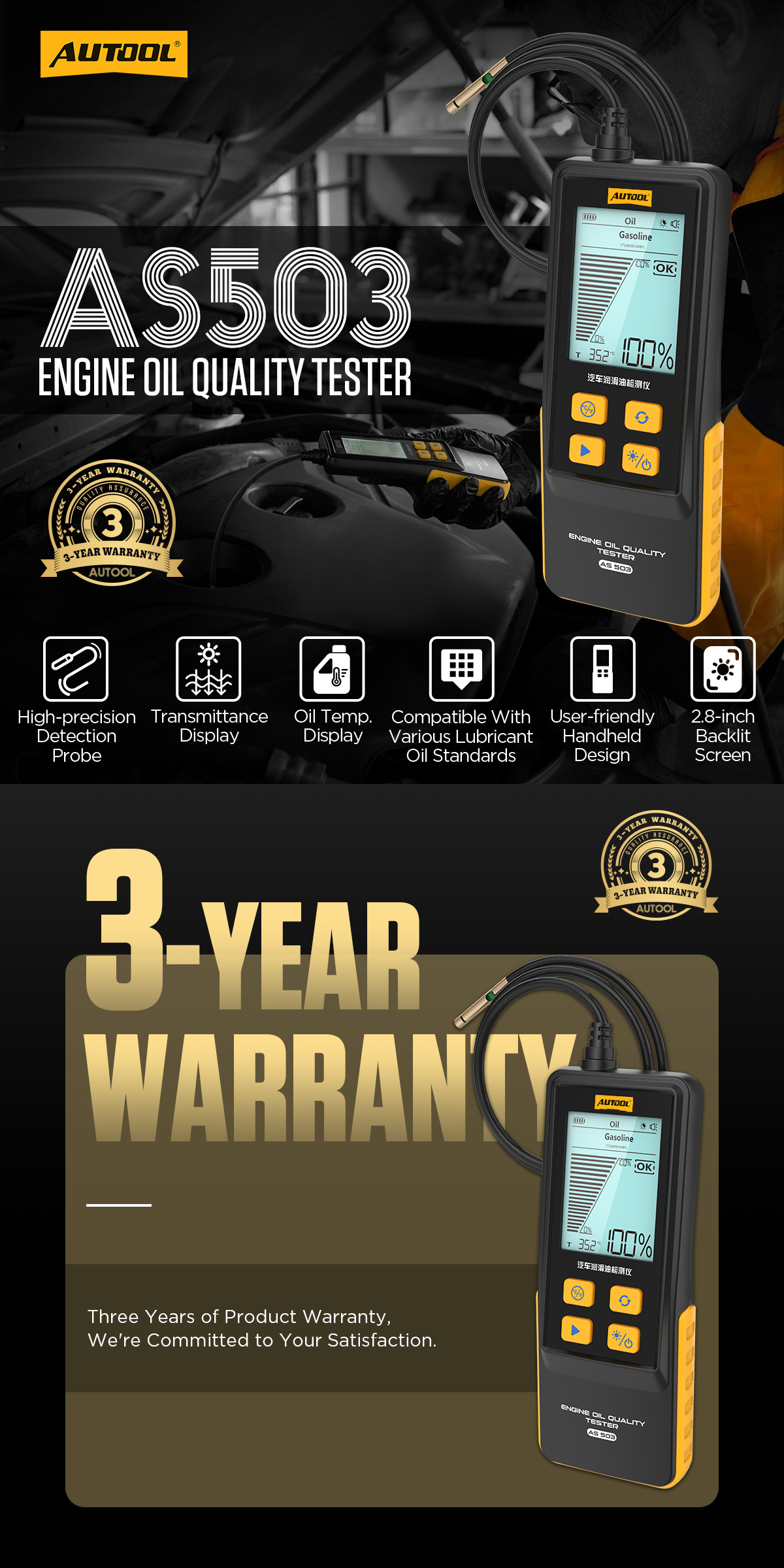 AUTOOL AS503 Automotive Lubricating Oil Tester Diesel Vehicle Engine ...
