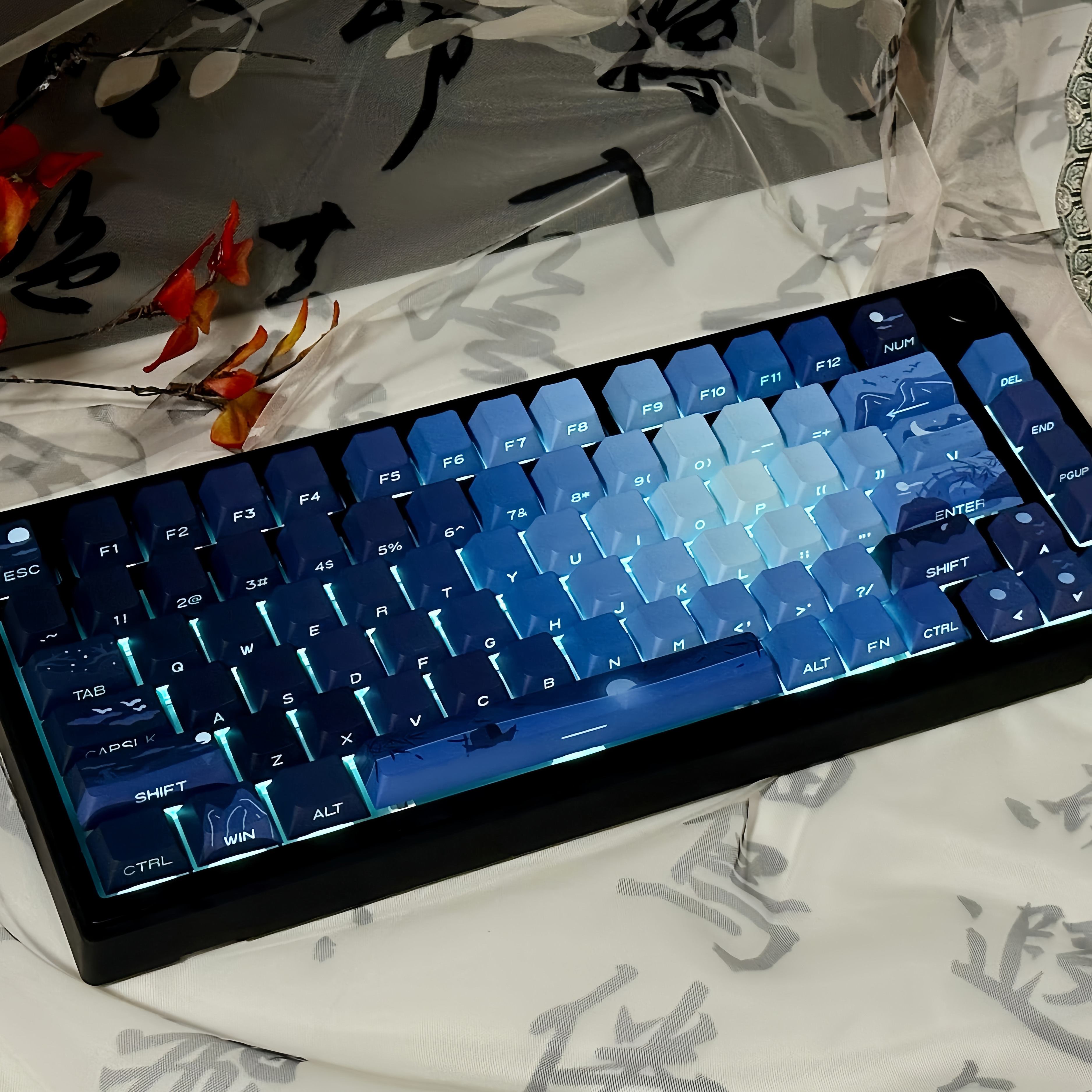 130 Keys Bright Moon Dye Sub PBT Keycaps Cherry Profile Side-lit Shine ...