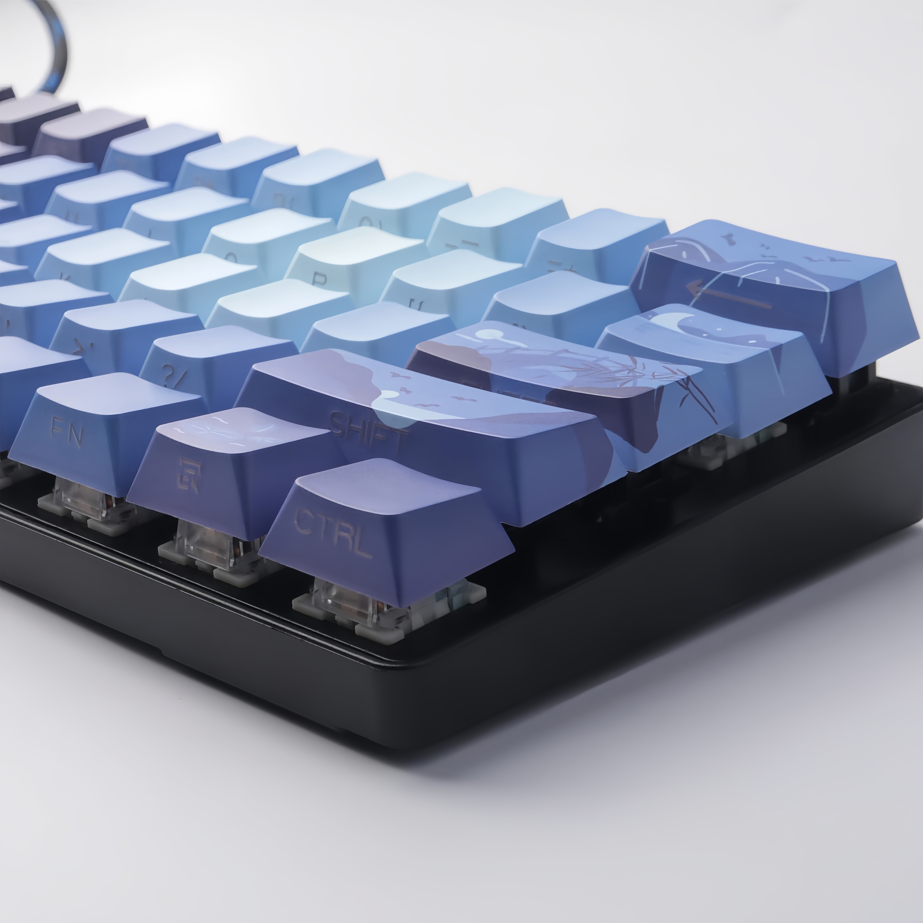 130 Keys Bright Moon Dye Sub PBT Keycaps Cherry Profile Side-lit Shine ...