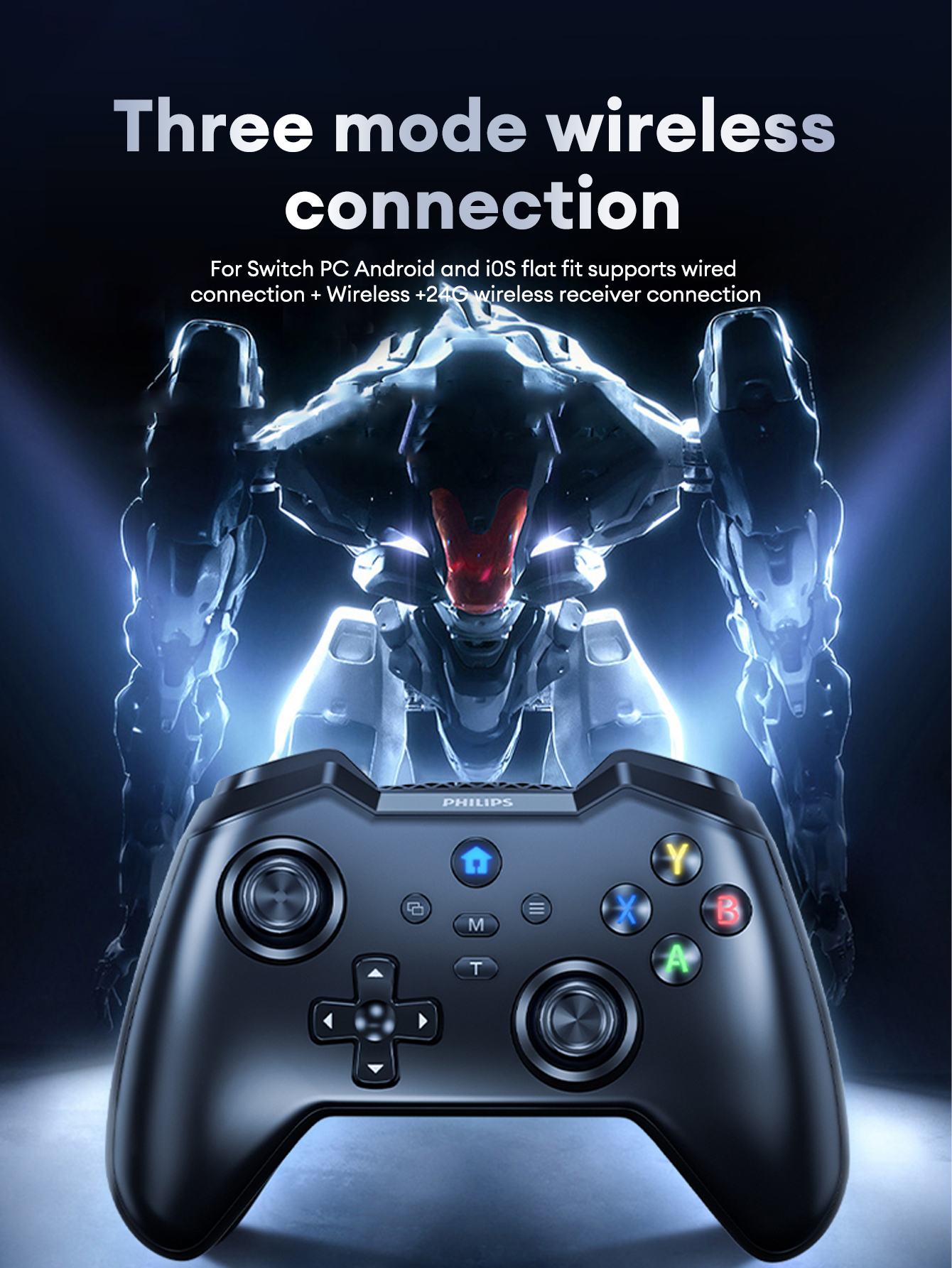 PHILIPS DLK5010 Tri-Mode Wireless Gamepad Dual Hall Joystick Six-Axis ...