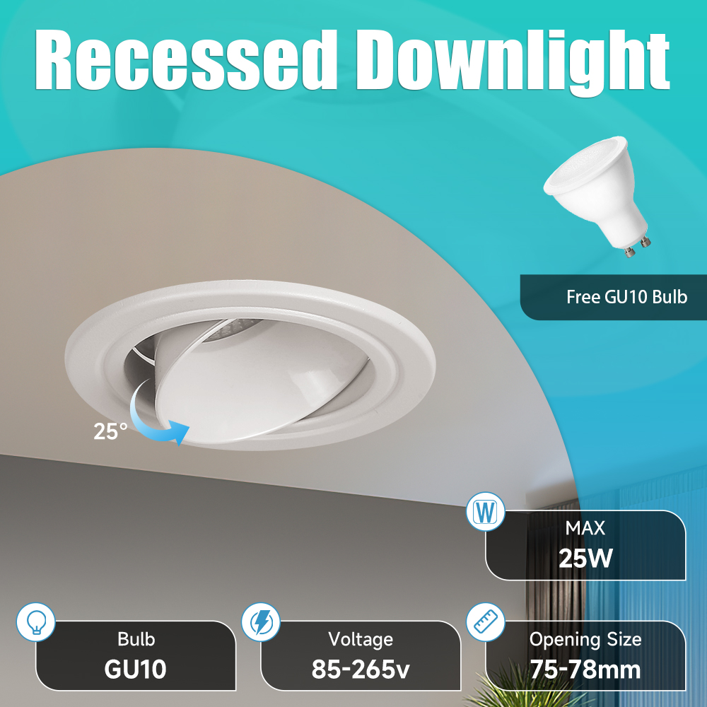 Downlight Pin Light Recessed GU10 Bulb Ceiling Light Square/Round ...