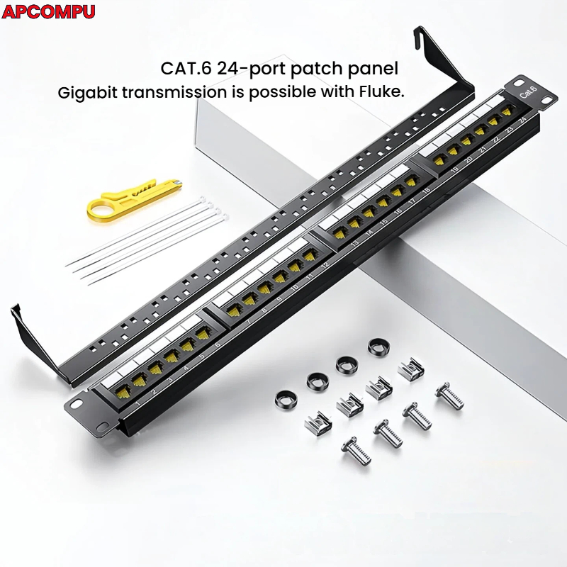 1U 24 Port CAT6 Patch Panel, 19 Inch Rack Mount RJ45 UTP Ethernet ...