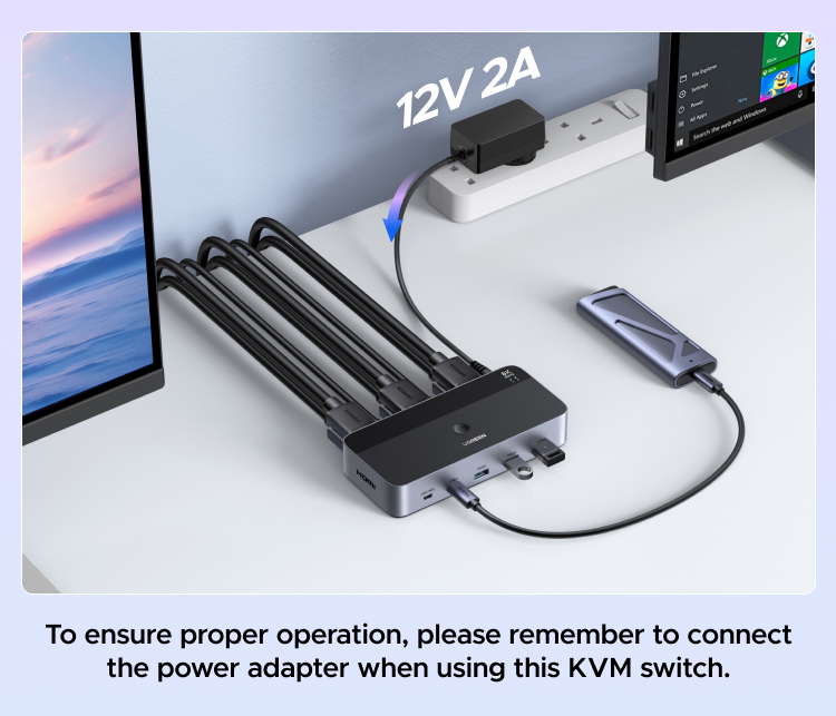UGREEN 8K@60Hz Dual HDMI 2.1 KVM Switch Ultra HD USB 3.0 Dual-Monitor ...