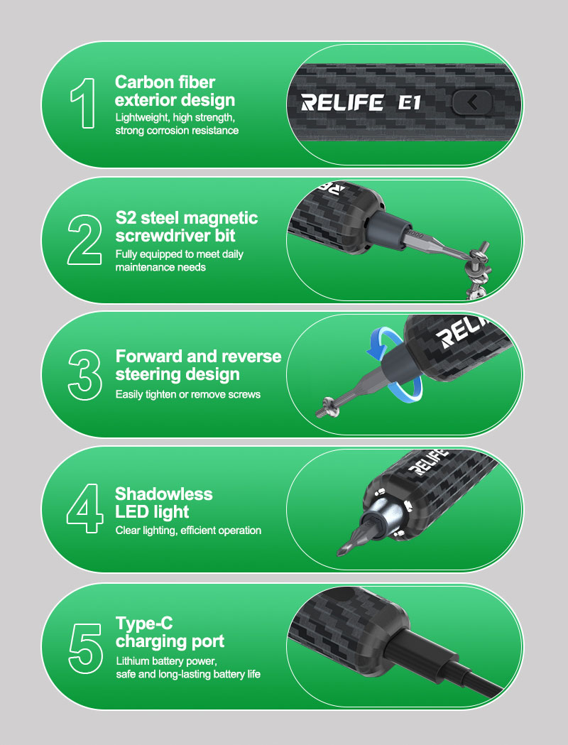 RELIFE E1 Carbon fiber electric screwdriver set 12 precision ...