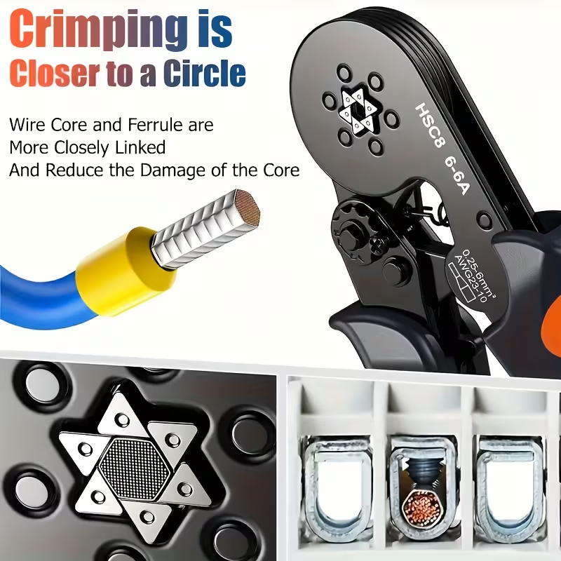 One Set HSC8 6-6A Hexagonal Tube Terminal Block + Crimping Pliers Set ...