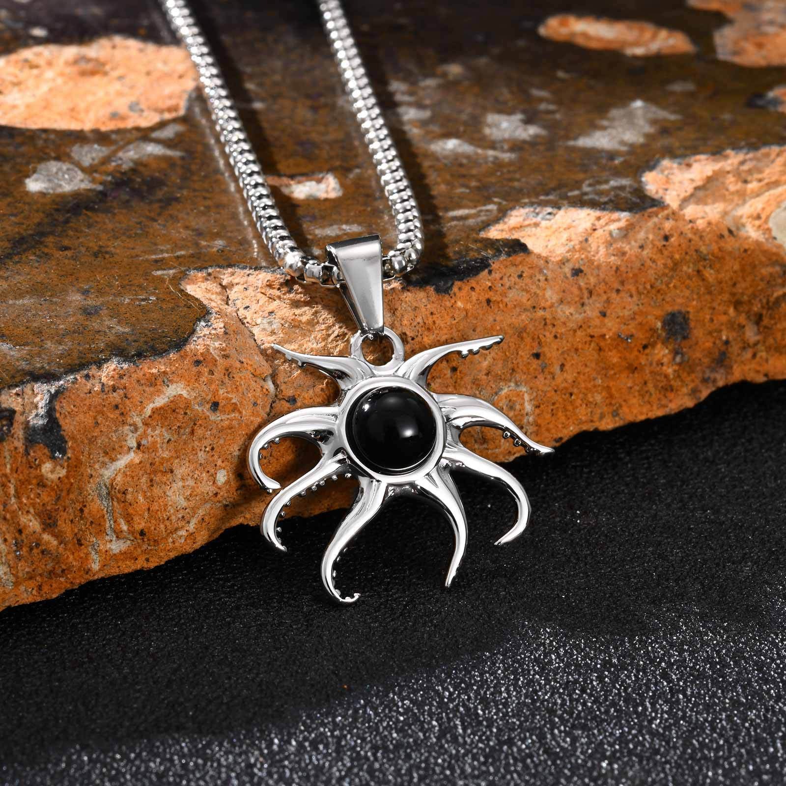 Kemstone Stainless Steel Octopus Necklace – Black Onyx Inlay for Men ...