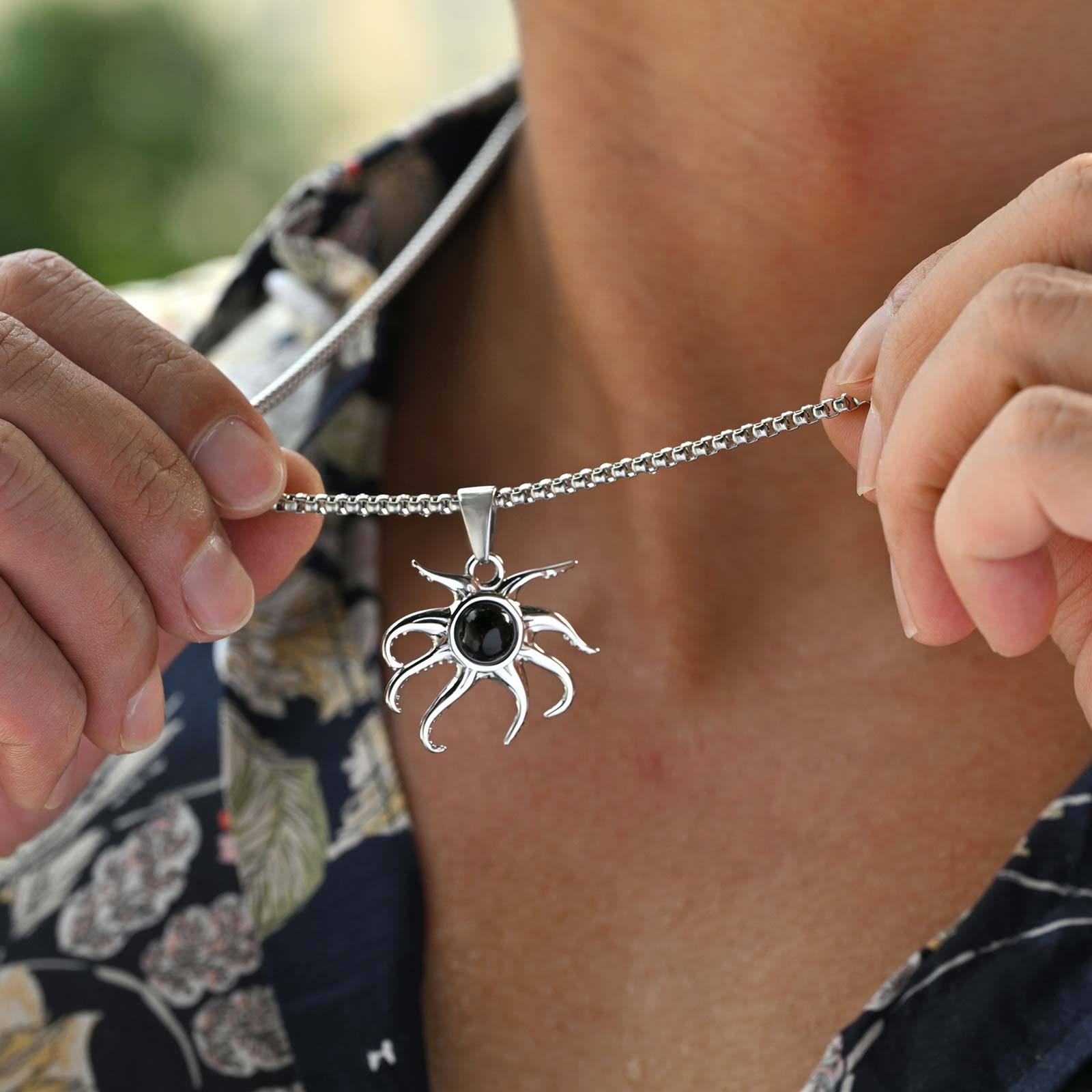 Kemstone Stainless Steel Octopus Necklace – Black Onyx Inlay for Men ...