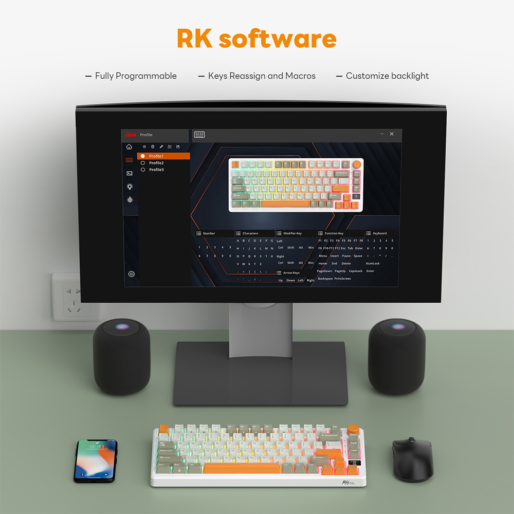 RK Royal Kludge RKM75 Tri-mode RGB Wired Bluetooth 2.4G 75 Key Wireless ...