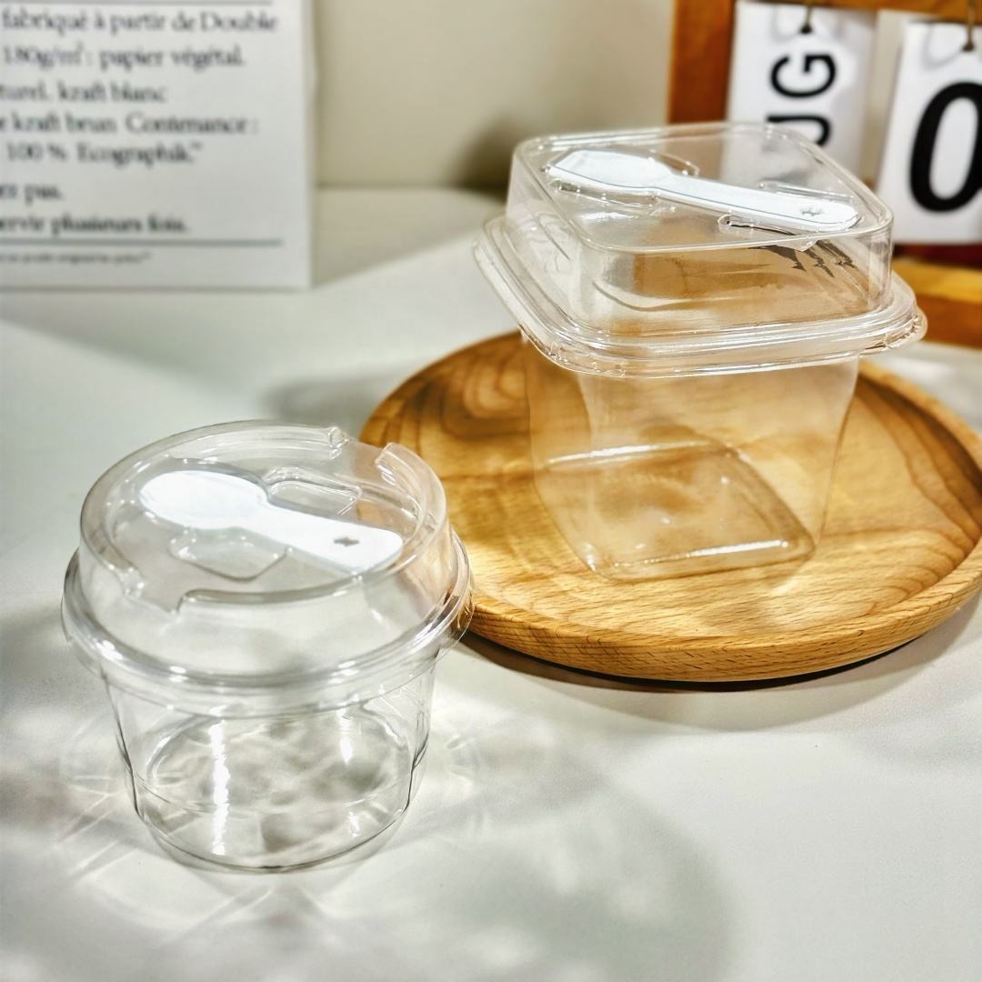 50PCS 220ML/340ML Disposable Plastic Dessert Cups with Lids & Spoons ...
