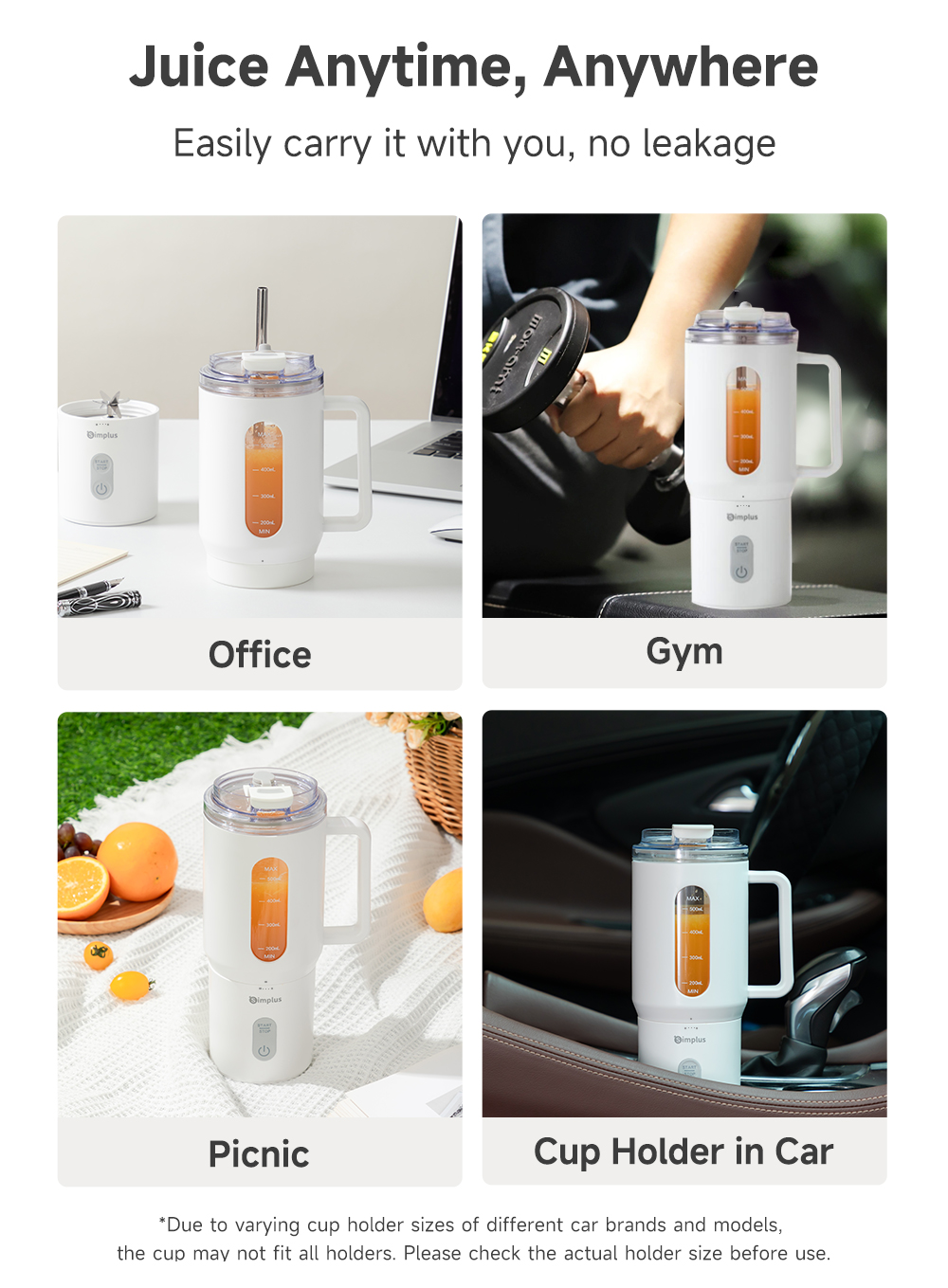 Simplus Portable Blender Wireless Juicer To-Go Travel IPX6 Waterproof ...