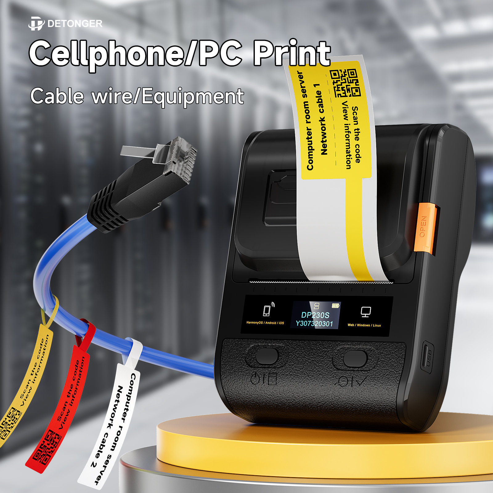 DETONGER DP230S Portable Thermal Printer Sticker Machine Communication ...