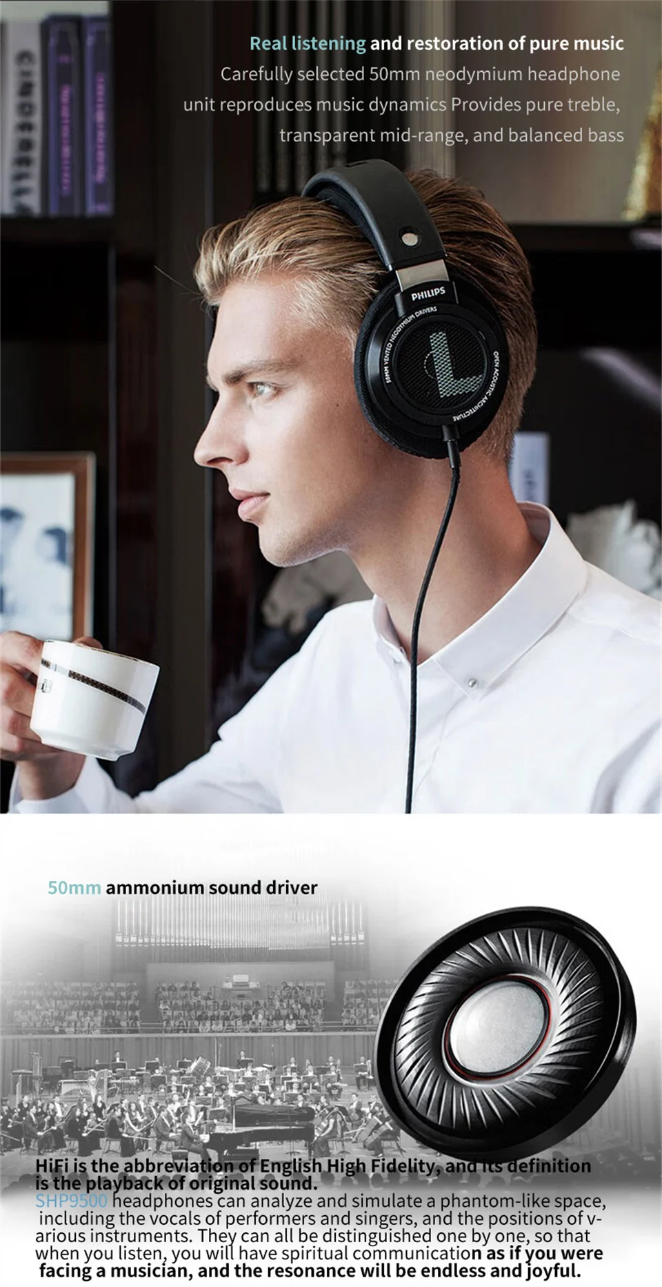 Philips SHP9500 Earphones Headphones Stereo HD Wired Computer Learning ...