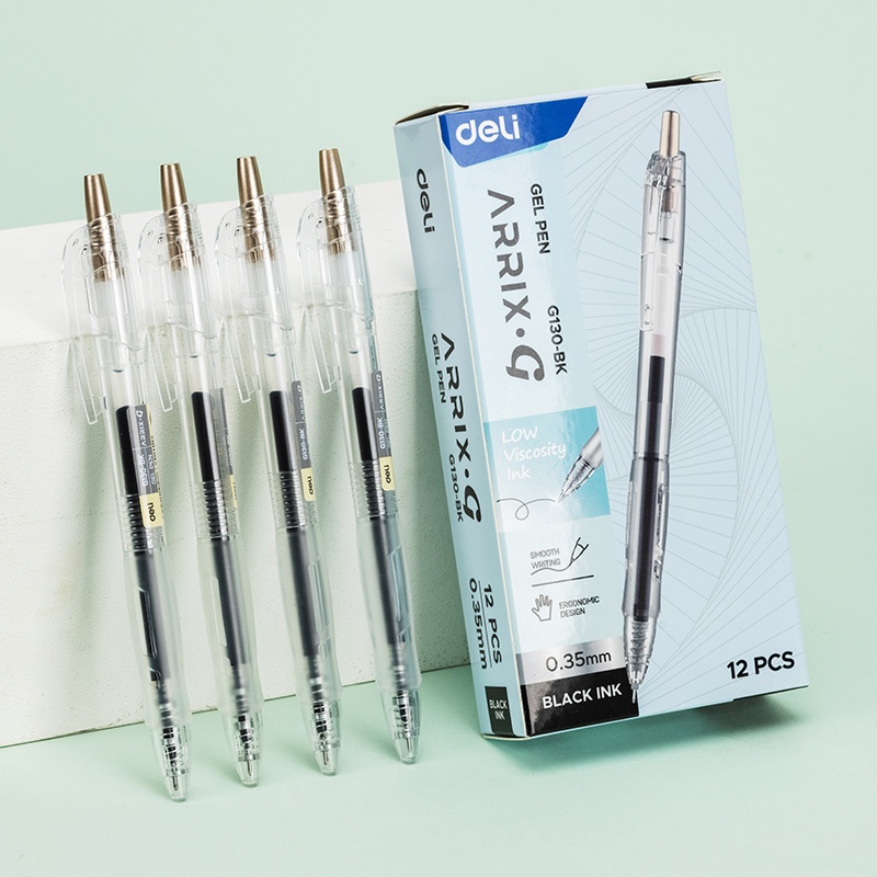 Deli Gel Pen 6-20Pcs Ballpen Pen 0.35mm Quick-Drying Black Ink School ...