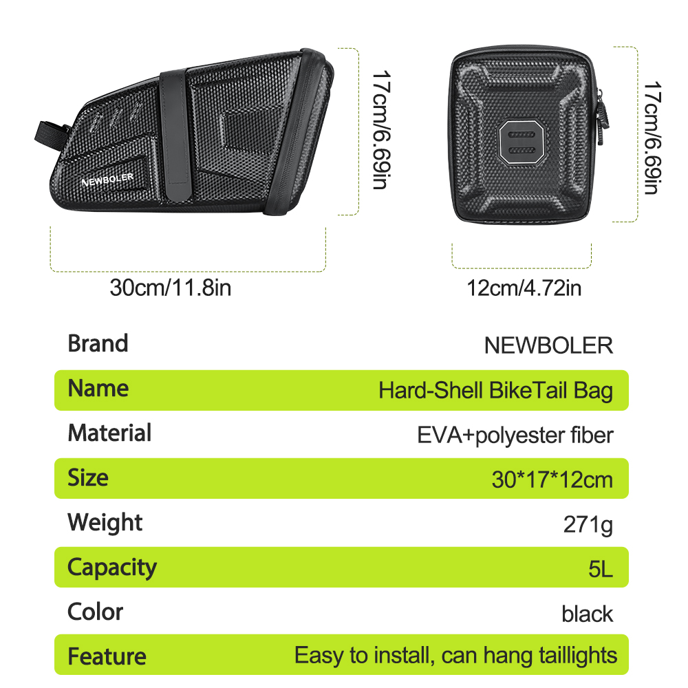 Newboler 5L EVA Hard Shell Bike Seat Saddle Bag Large Capacity ...