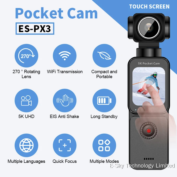 TEEKA 5K Pocket Action Camera WiFi Touch Screen Camera 270° Rotation ...