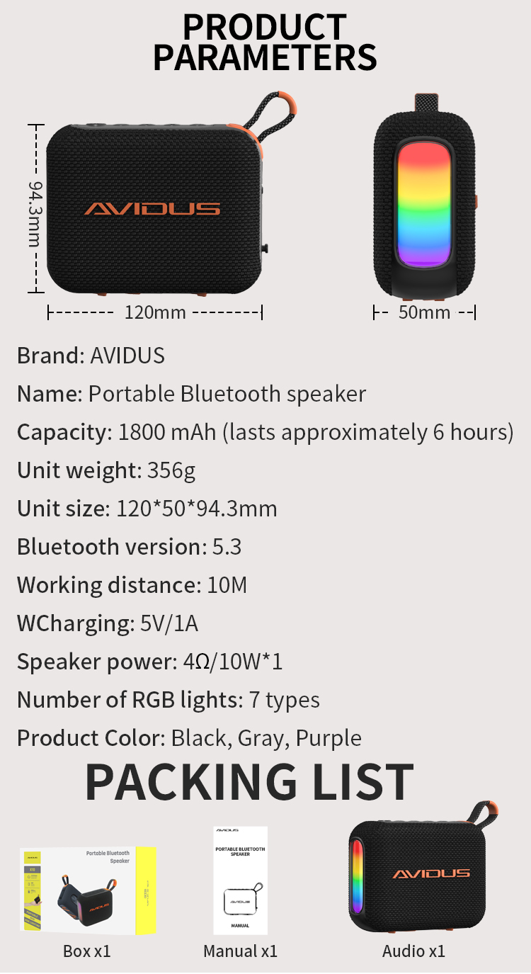 AVIDUS X10 Sound Pocket 5W Portable Wireless Bluetooth 5.4 Speaker True ...