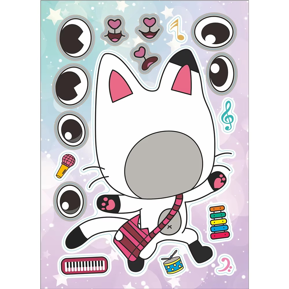6/12Sheets Gabby's Dollhouse Make A Face Puzzle Stickers Kids Make Your ...