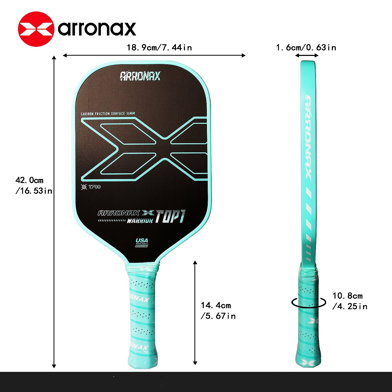 ARRONAX TOP 1 Pickleball Paddle Carbon Fiber 16MM Thermoformed Raw ...