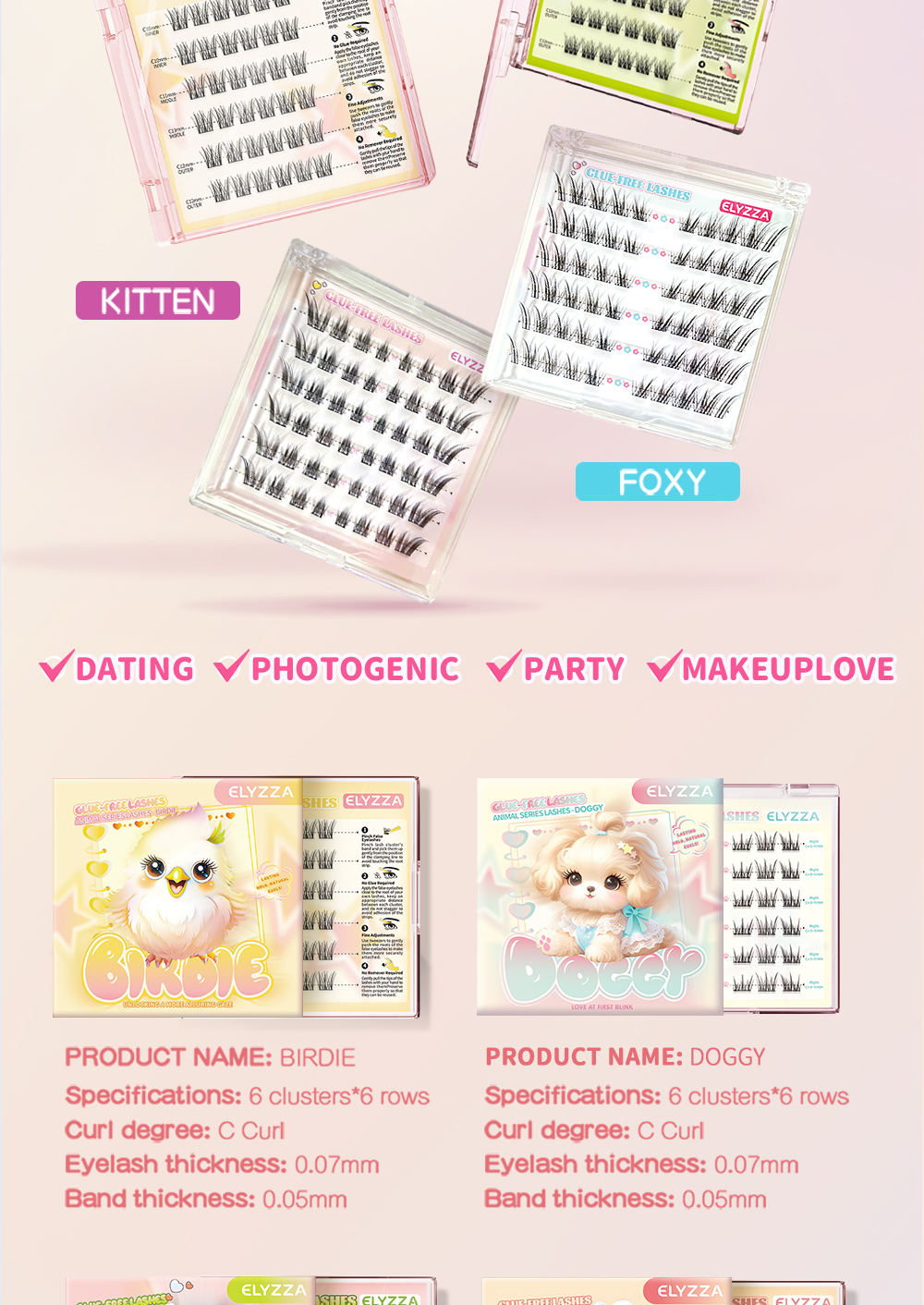 Elyzza Animal-Inspired Glue-Free Lashes No Need Glue Reusable Eyelash ...