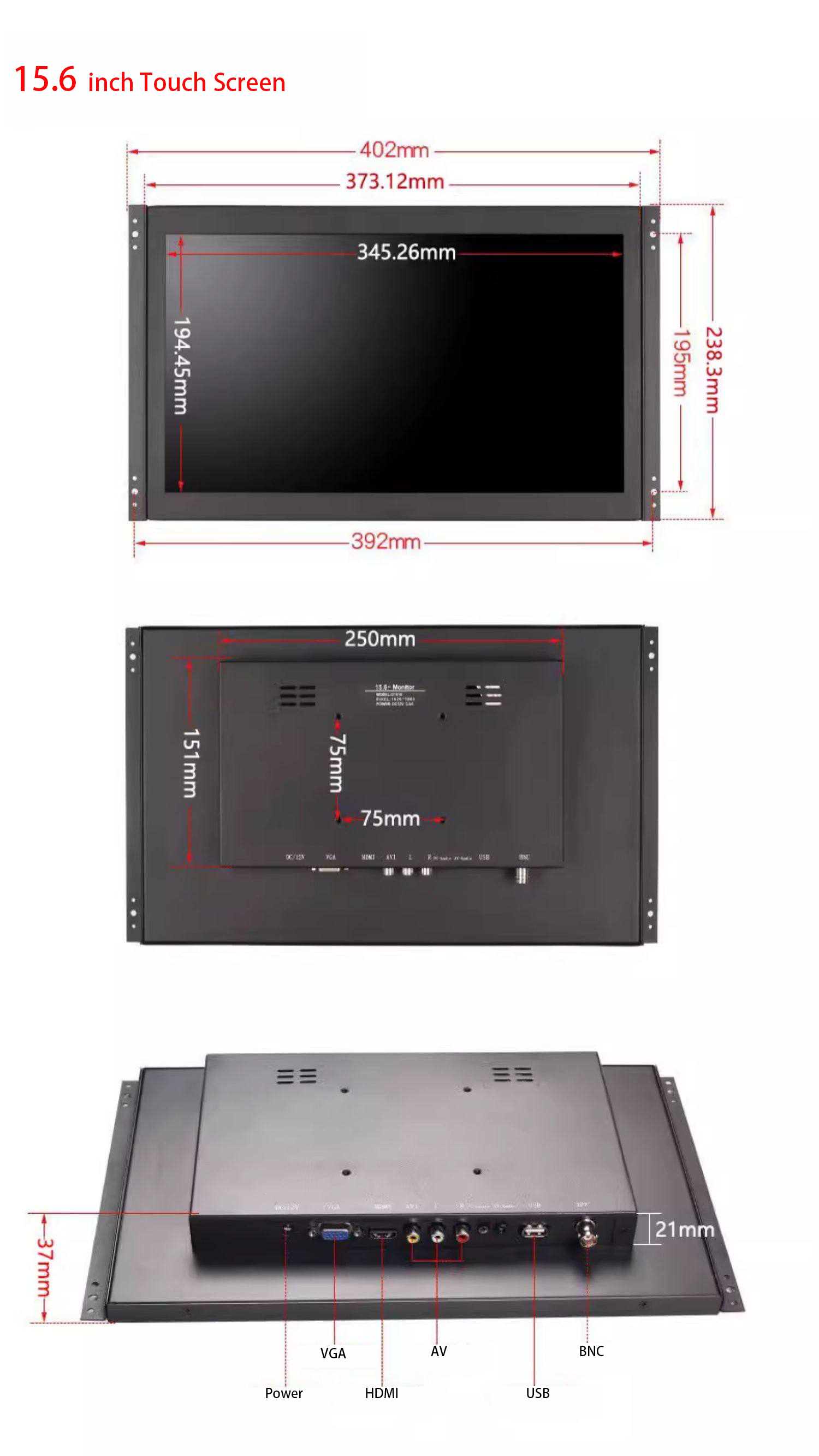 Eyoyo 15.6 Inch EM15T Touchscreen Monitor HDMI / VGA LED Monitor,16:9 ...