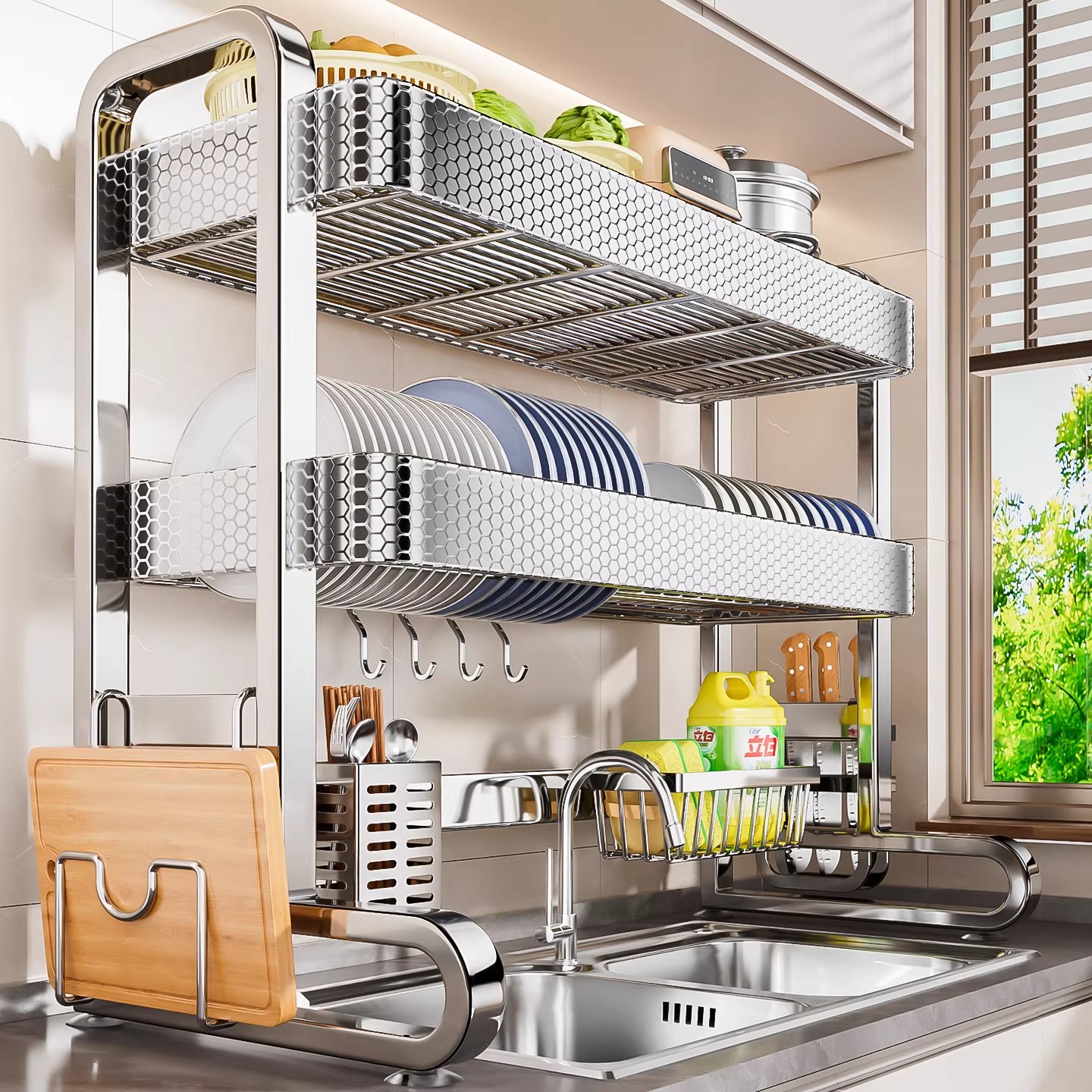 SimpleJoy 304 Stainless Steel Sink Rack Over Sink Dish Rack Honeycomb ...