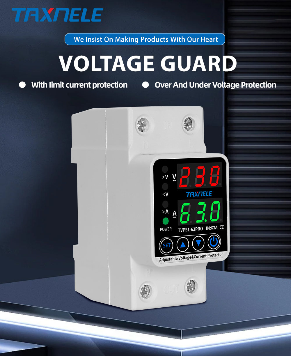 Dual Display 63A 230V Din Rail Adjustable digital Over Under Voltage ...