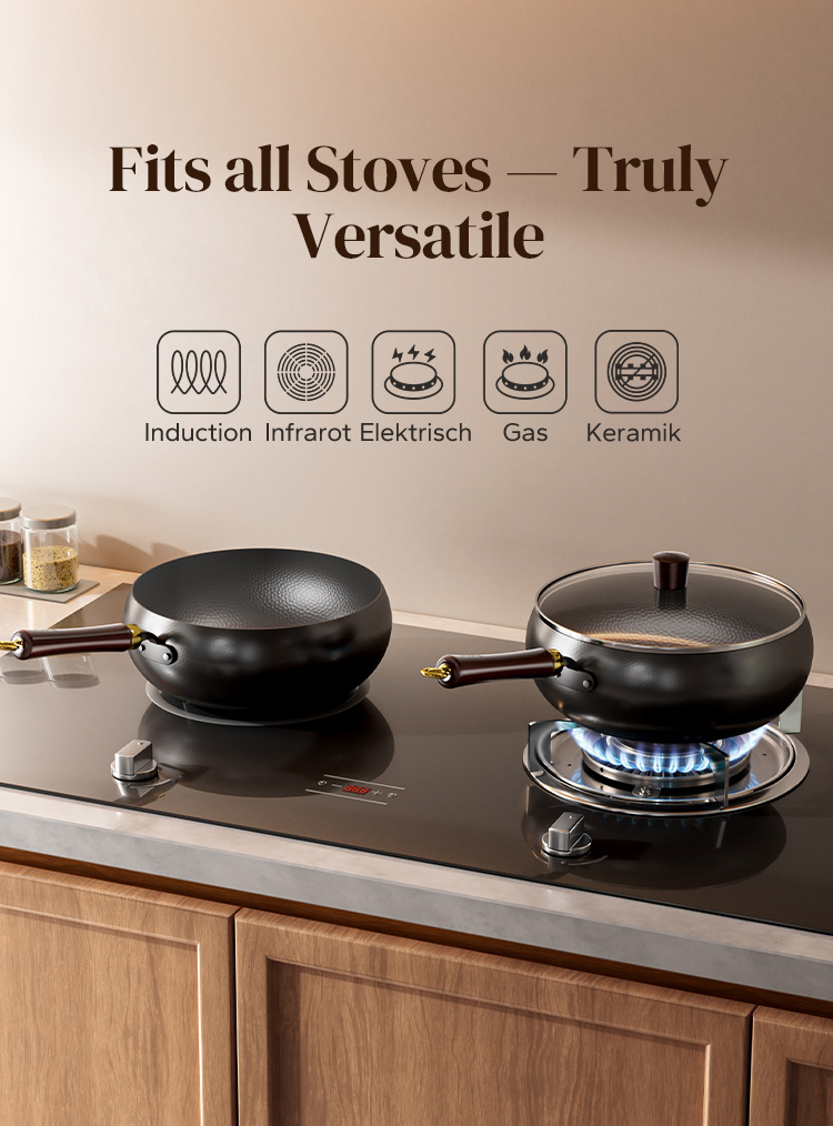 Redchef Black & Gold Series Nonstick Ceramic Rock Hammered Wok with ...
