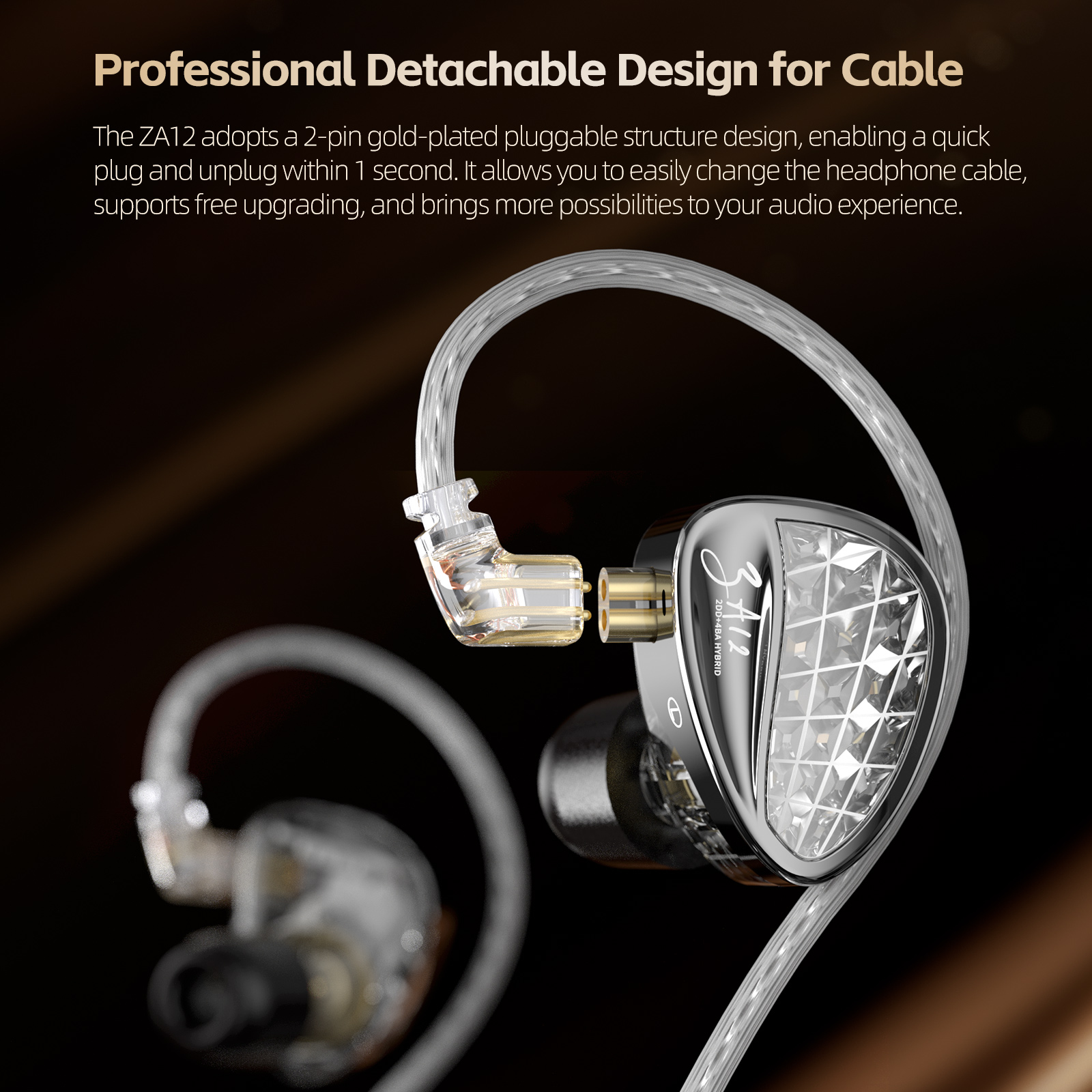 KZ ZA12 Earbuds In-Ear Monitor IEM Headphones 1DD+5BA Hybrid Wired ...