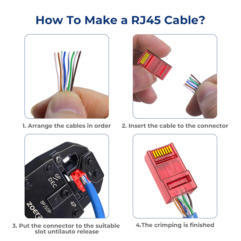 ZoeRax RJ45 Cat6 Cat5E Pass Through Connectors, Assorted Colors, EZ to ...