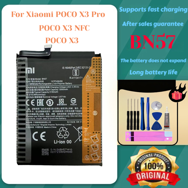 Batteria OEM Xiaomi BN57 Per POCO X3 Pro E POCO X3 NFC, 5160mAh, Nuova Con Kit Attrezzi