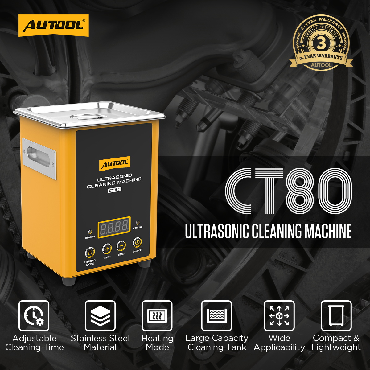 AUTOOL CT80 1.6L Ultrasonic Cleaner Heated Injector Cleaning Machine ...