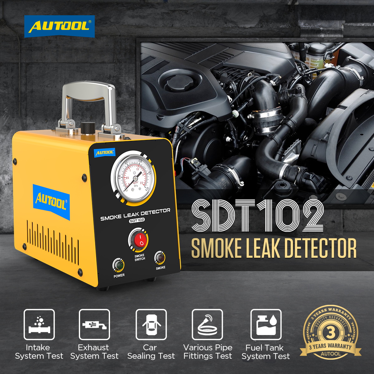 AUTOOL SDT102 Smoke Leak Detector EVAP Built-in Air Compressor Equipped ...