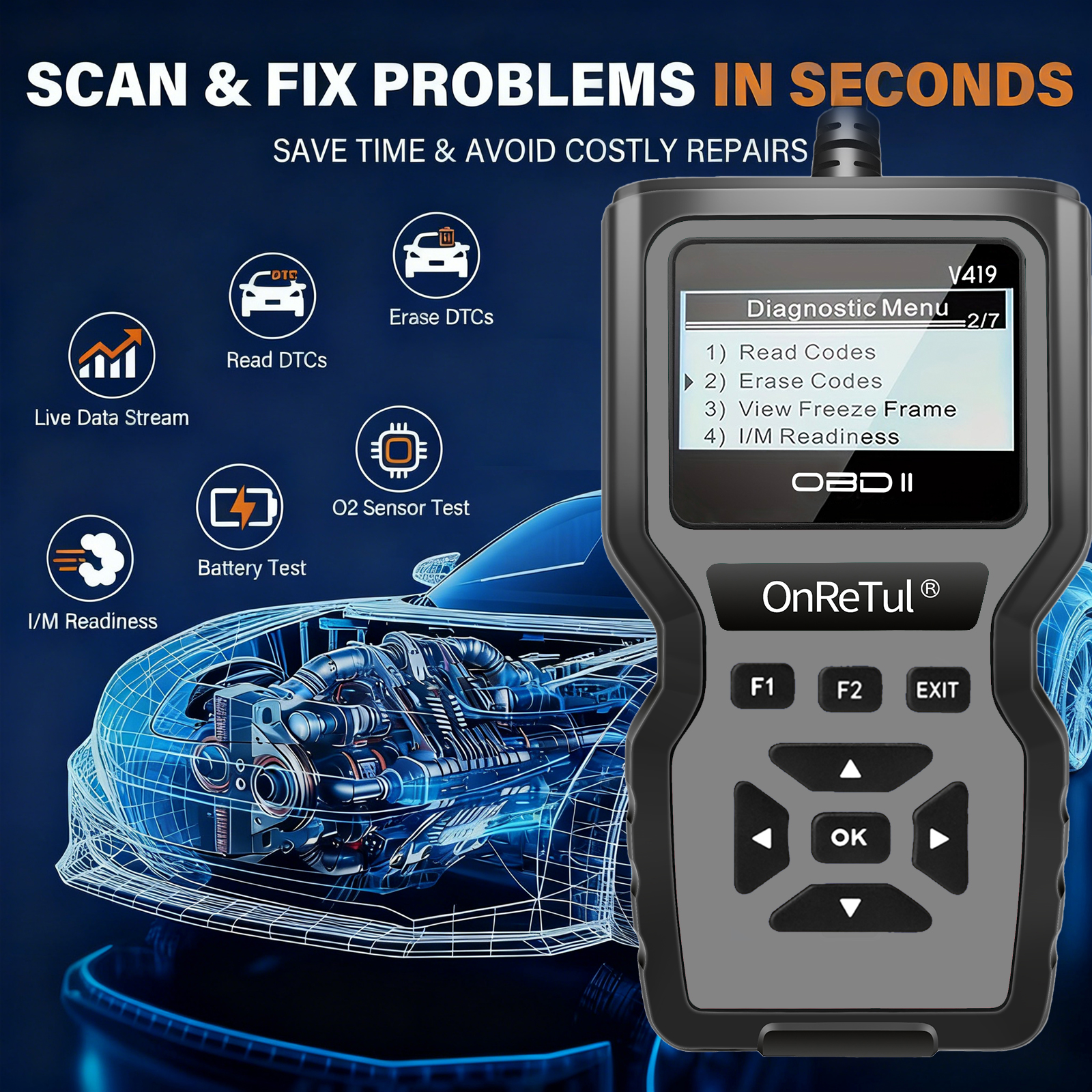 One Piece Automotive OBD2 Diagnostic Scanner and Engine Fault Code ...