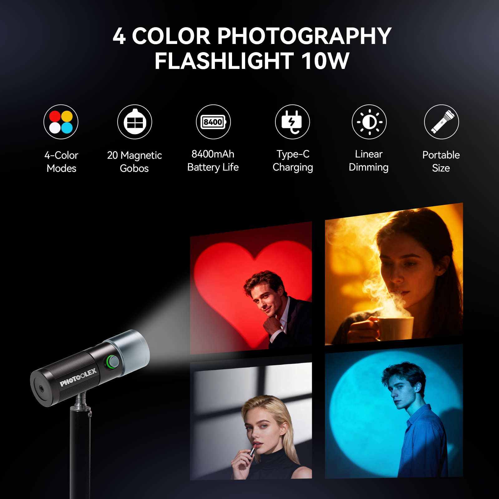 PHOTOOLEX Four Colors Photography Flashlight 10W 20pcs Magnetic gobos ...