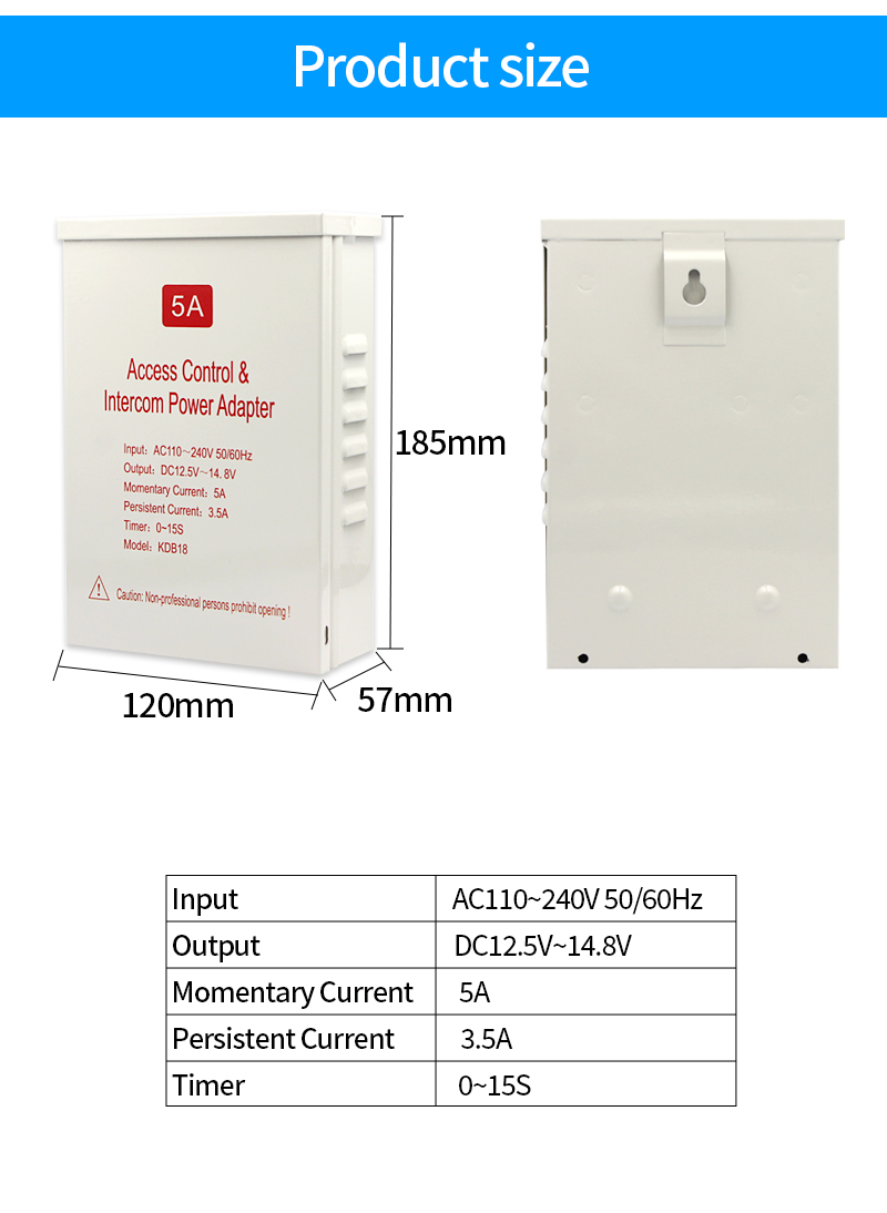 Access Control Power Supply Adapter – AC110-240V to DC12-15V 5A, for ...