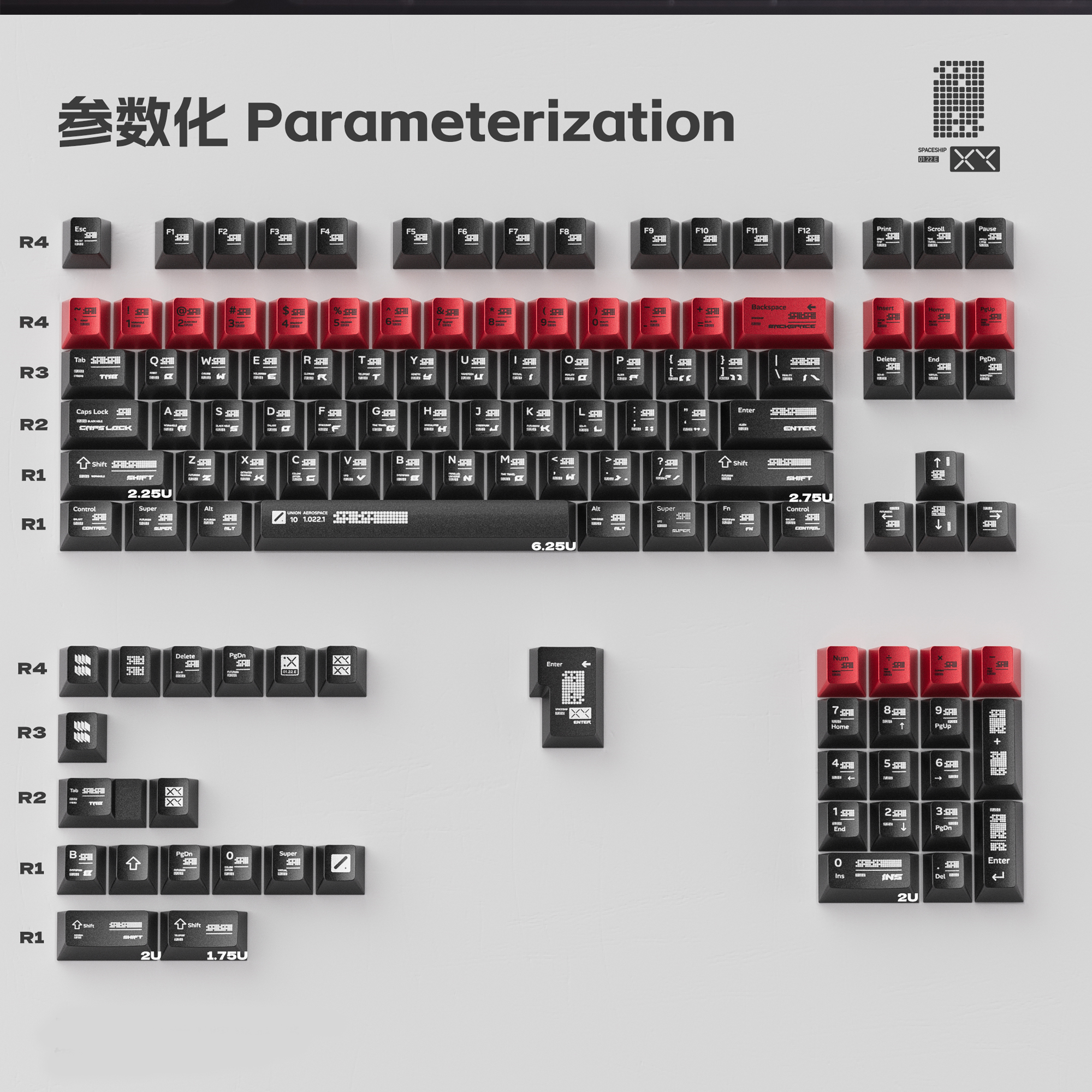 Parameterization Keycaps Black Red Metallic paint Glossy PBT Keycap for ...