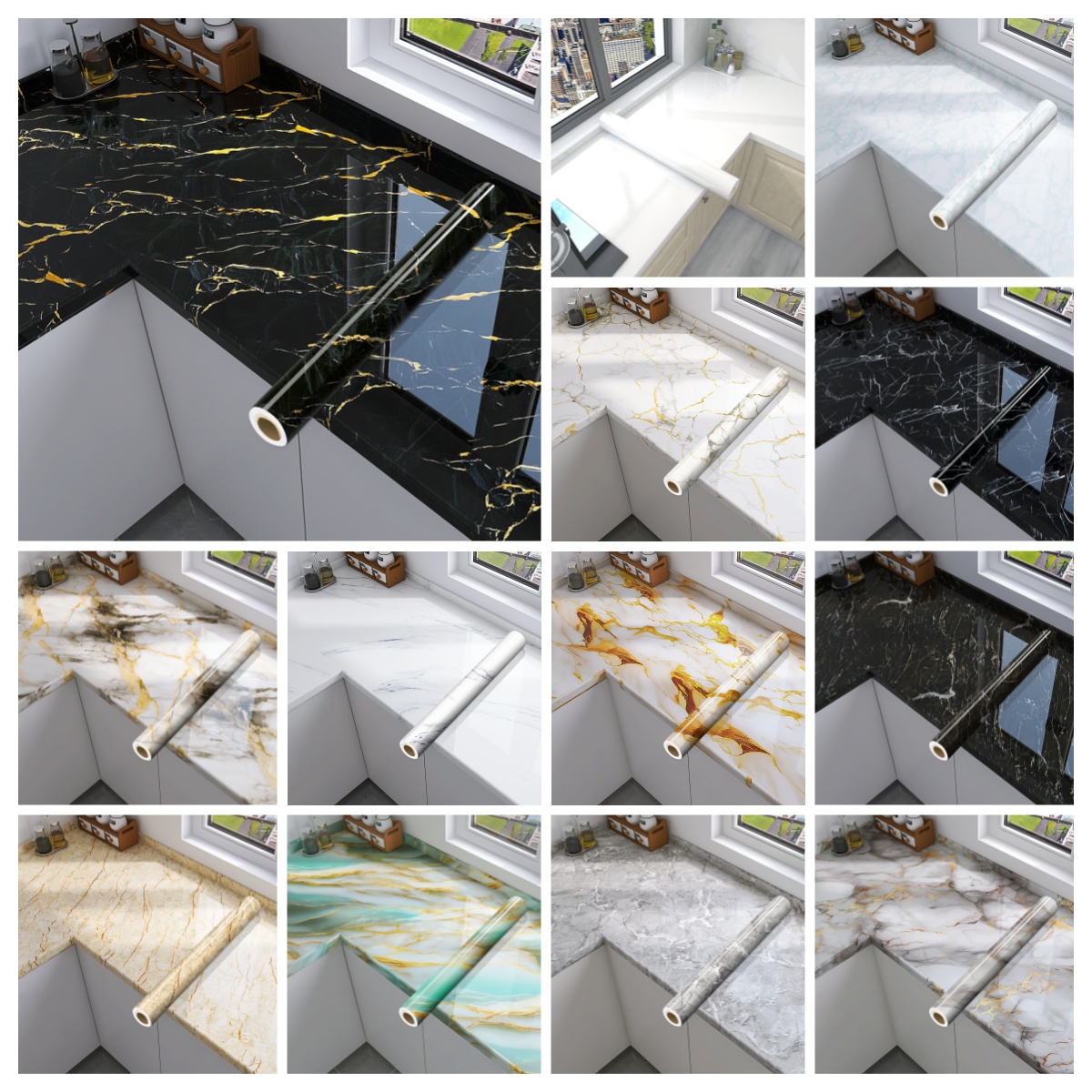 60cm*5M/10M PVC Thickened Marble Wallpaper Waterproof Oil Proof Sticker ...