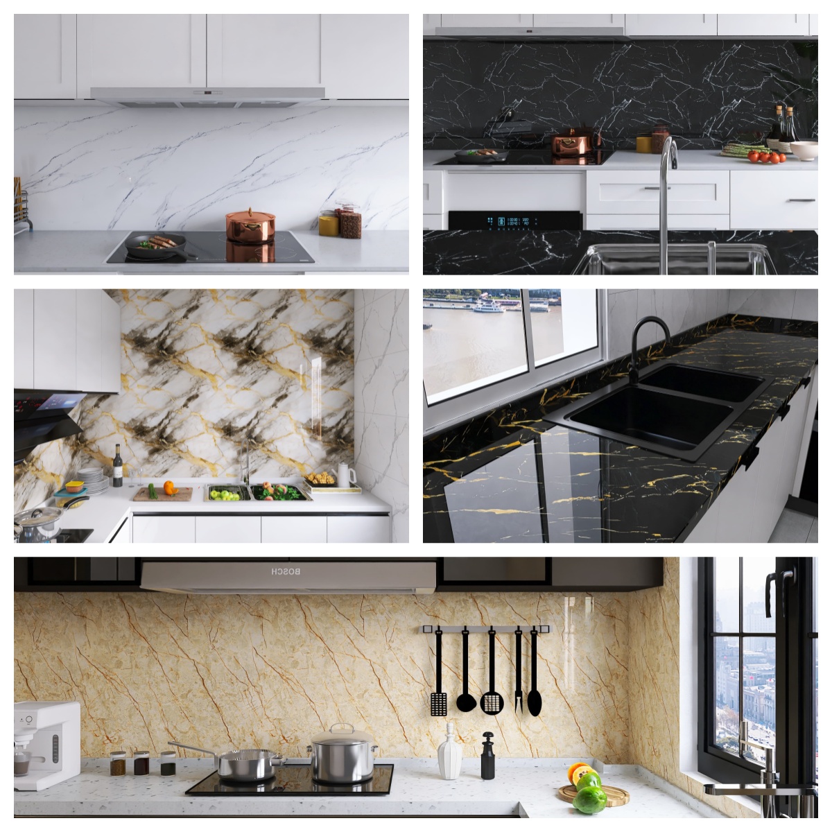 60cm*5M/10M PVC Thickened Marble Wallpaper Waterproof Oil Proof Sticker ...